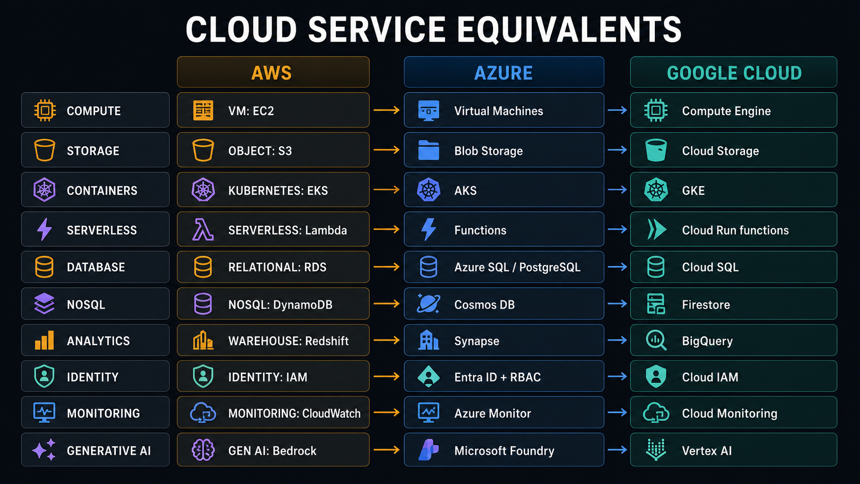 AWS Azure Google Cloud equivalents